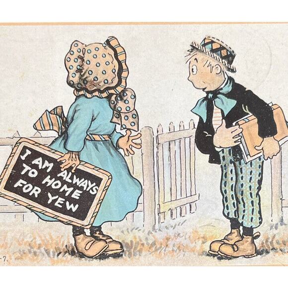 Antique 1915 Ephemera Postcard Humorous Sweet Message Dutch Girl Boy Posted SEE - Picture 1 of 6